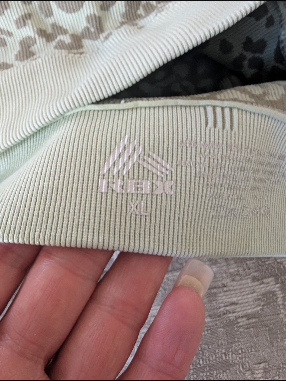 RBX Mint Green and Taupe Leopard Racerback Seamless Sports Bra - Picture 4 of 5